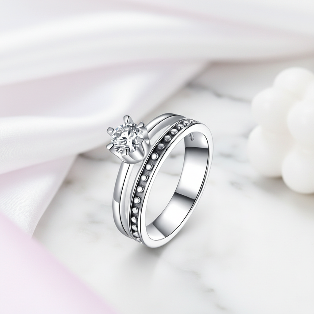 Solitaire Diamond Option Engagement Ring with Beaded Band Set-Black Diamonds New York