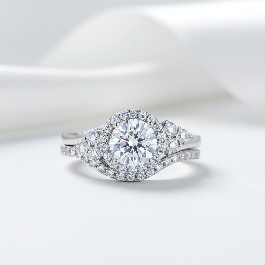 1.0 Ct Round Diamond Option Art Deco Engagement Ring Set-Black Diamonds New York