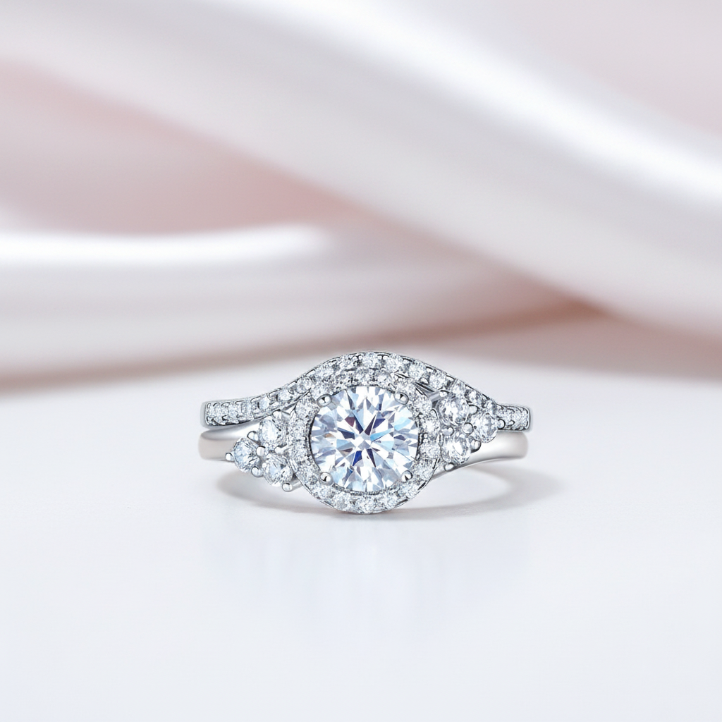 1.0 Ct Round Diamond Option Art Deco Engagement Ring Set-Black Diamonds New York