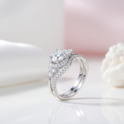 1.0 Ct Round Diamond Option Art Deco Engagement Ring Set-Black Diamonds New York