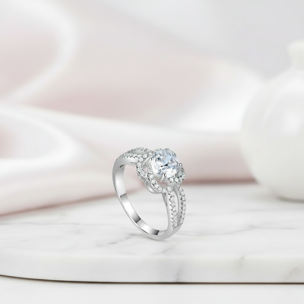 1.0 Ct Round Diamond Option Floral Engagement Ring-Black Diamonds New York