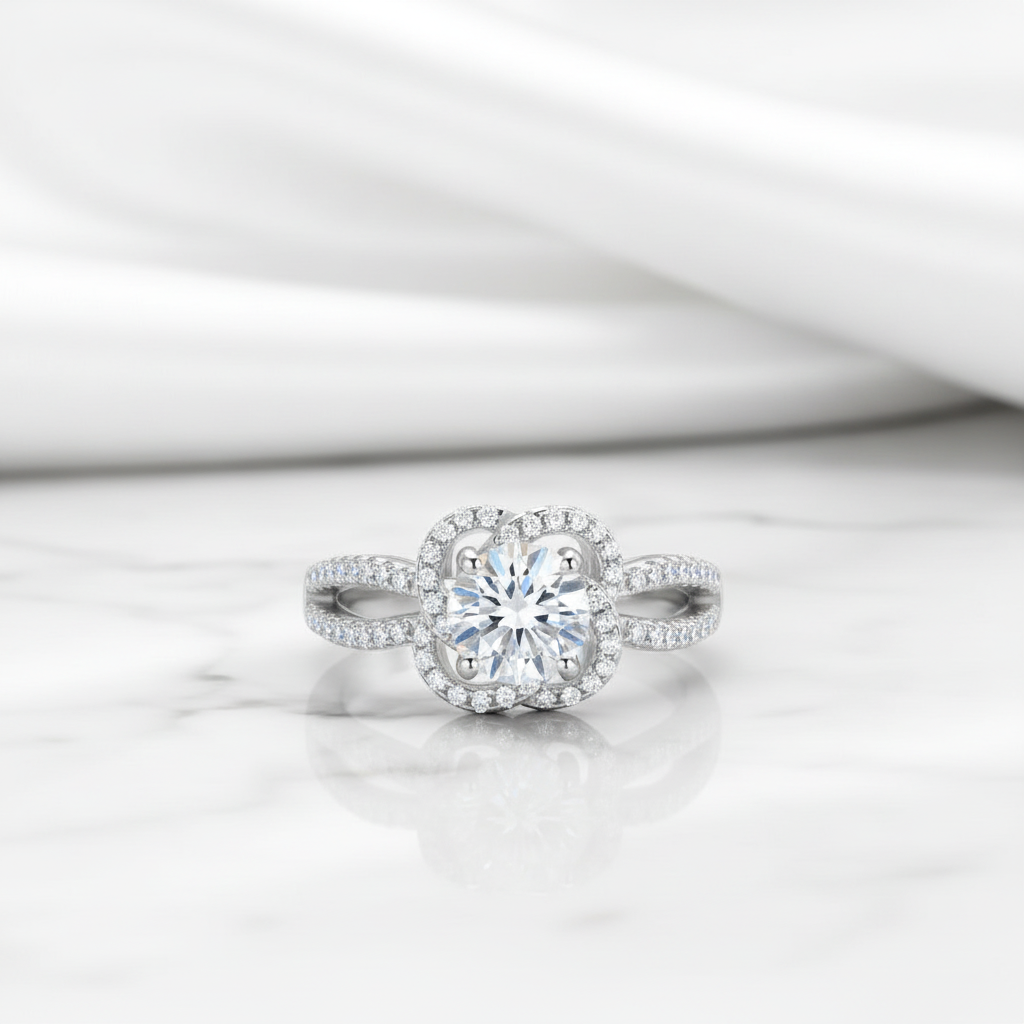1.0 Ct Round Diamond Option Floral Engagement Ring-Black Diamonds New York