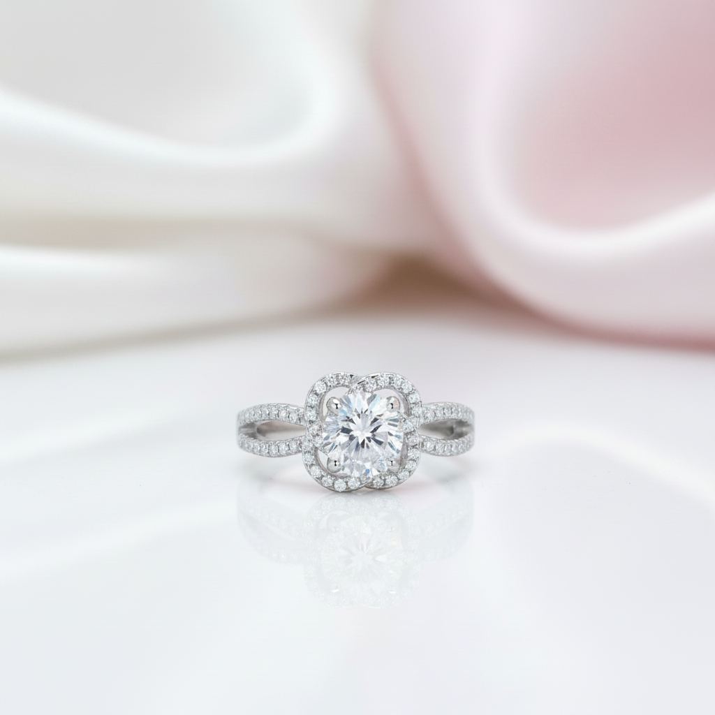 1.0 Ct Round Diamond Option Floral Engagement Ring-Black Diamonds New York