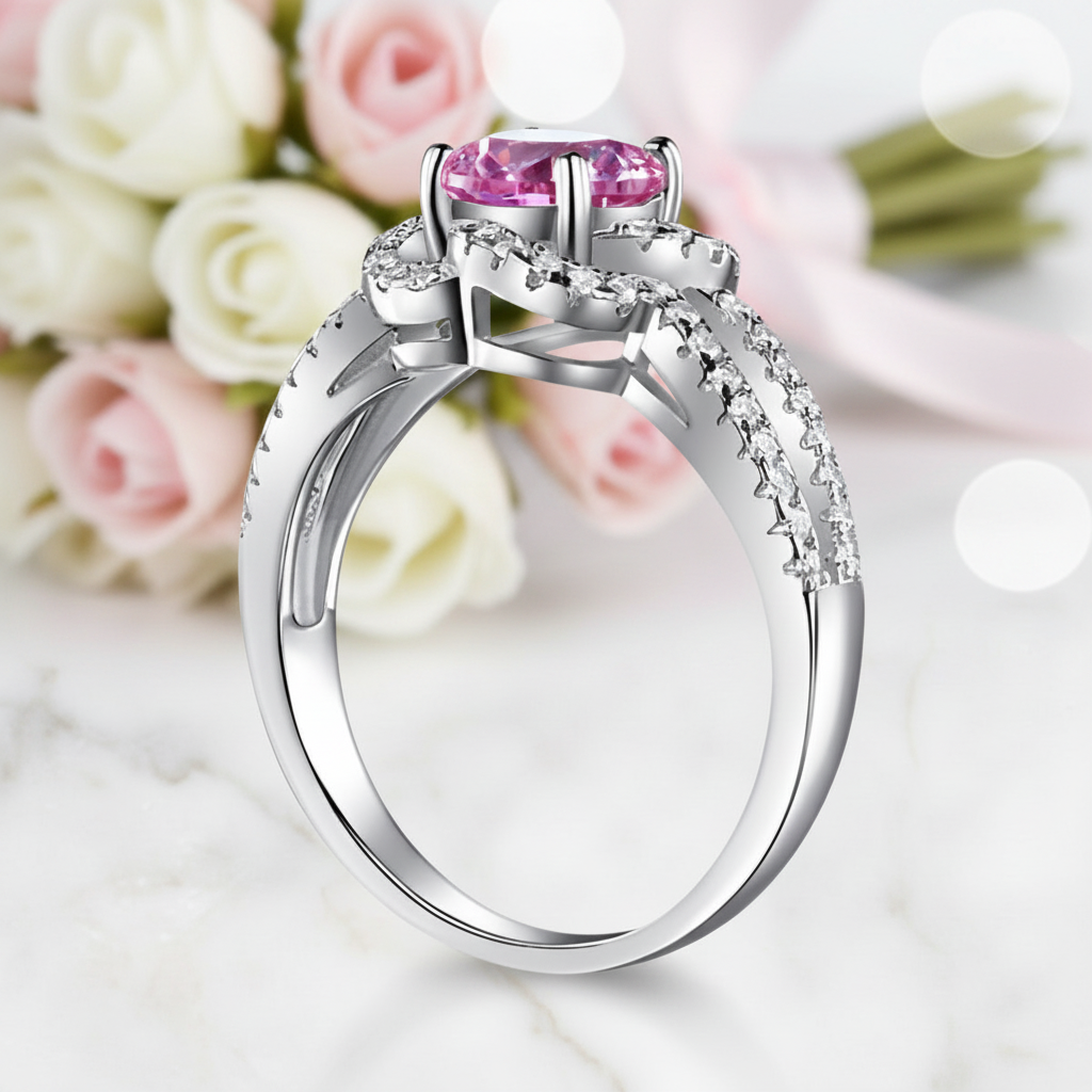 Fancy Pink 1.0Ct Diamond Option Floral Split Shank Engagement Ring-Black Diamonds New York