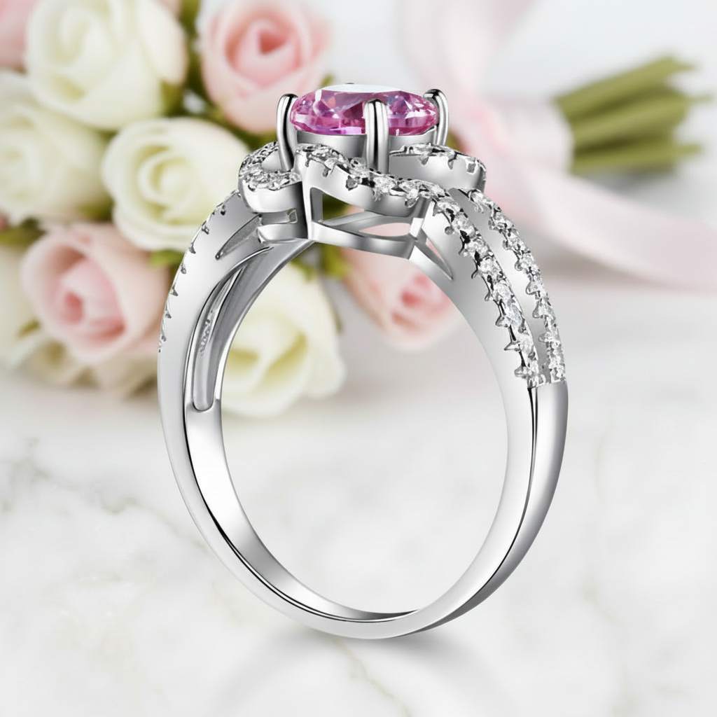 Fancy Pink 1.0Ct Diamond Option Floral Split Shank Engagement Ring-Black Diamonds New York