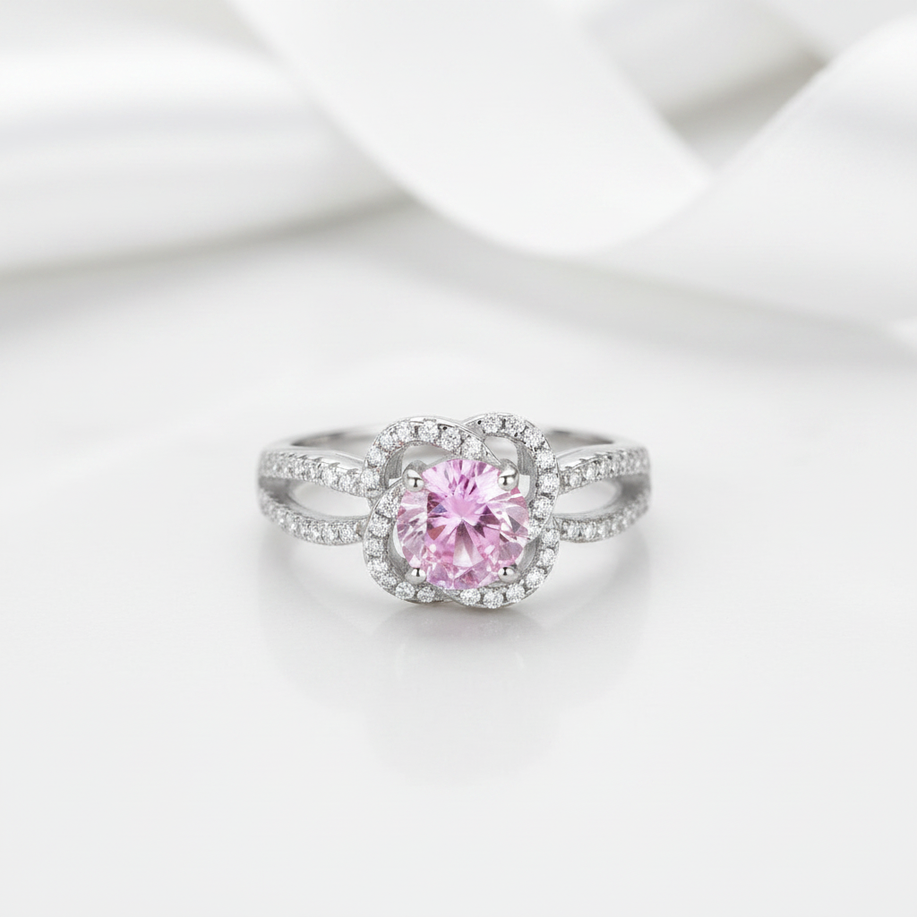 Fancy Pink 1.0Ct Diamond Option Floral Split Shank Engagement Ring-Black Diamonds New York
