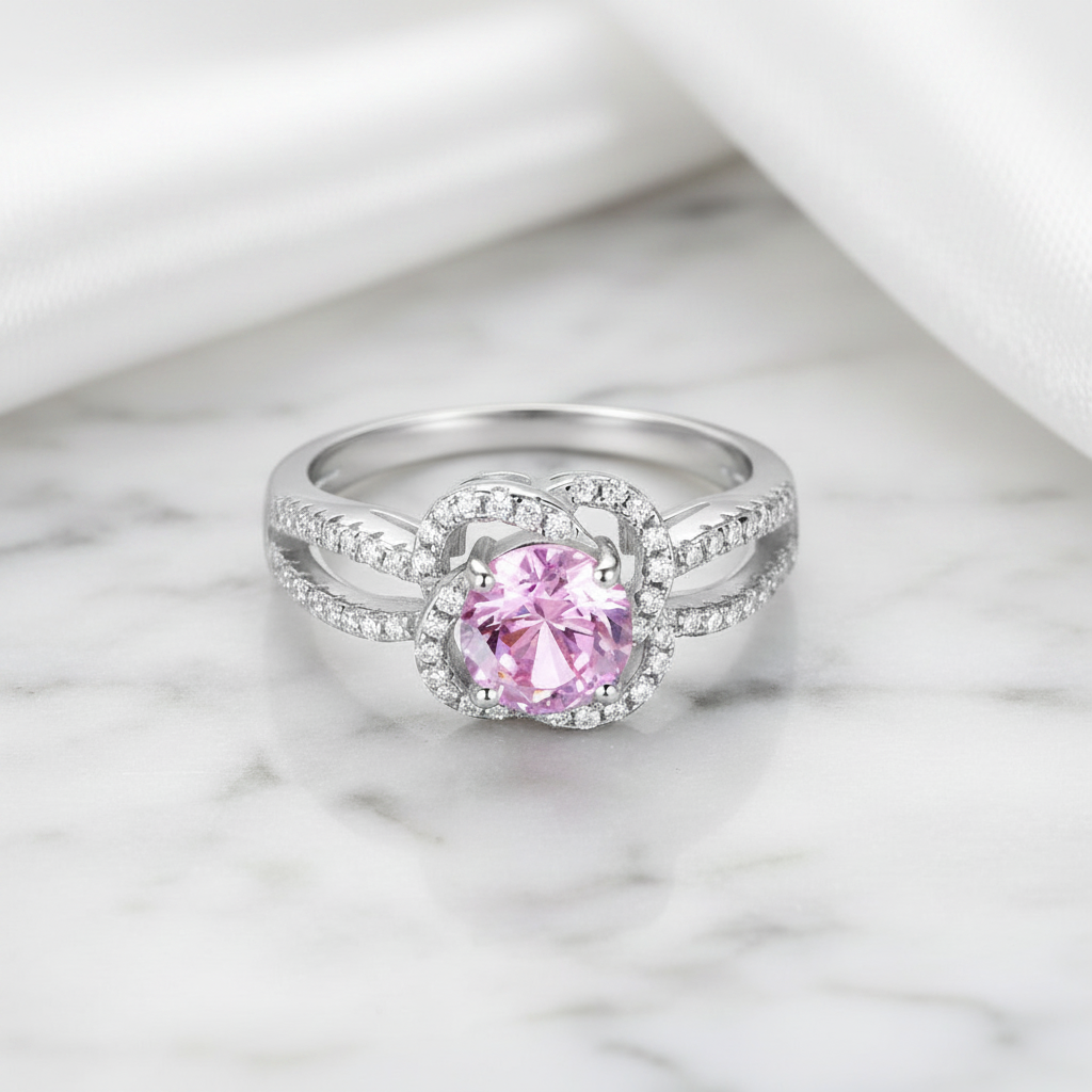 Fancy Pink 1.0Ct Diamond Option Floral Split Shank Engagement Ring-Black Diamonds New York