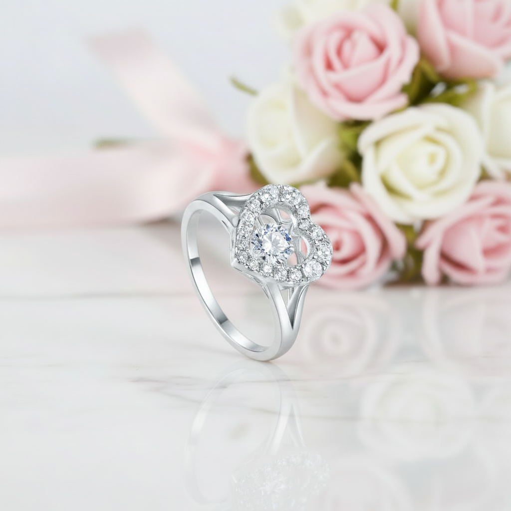 Heart Shaped Halo Round Diamond Option Engagement Ring-Black Diamonds New York