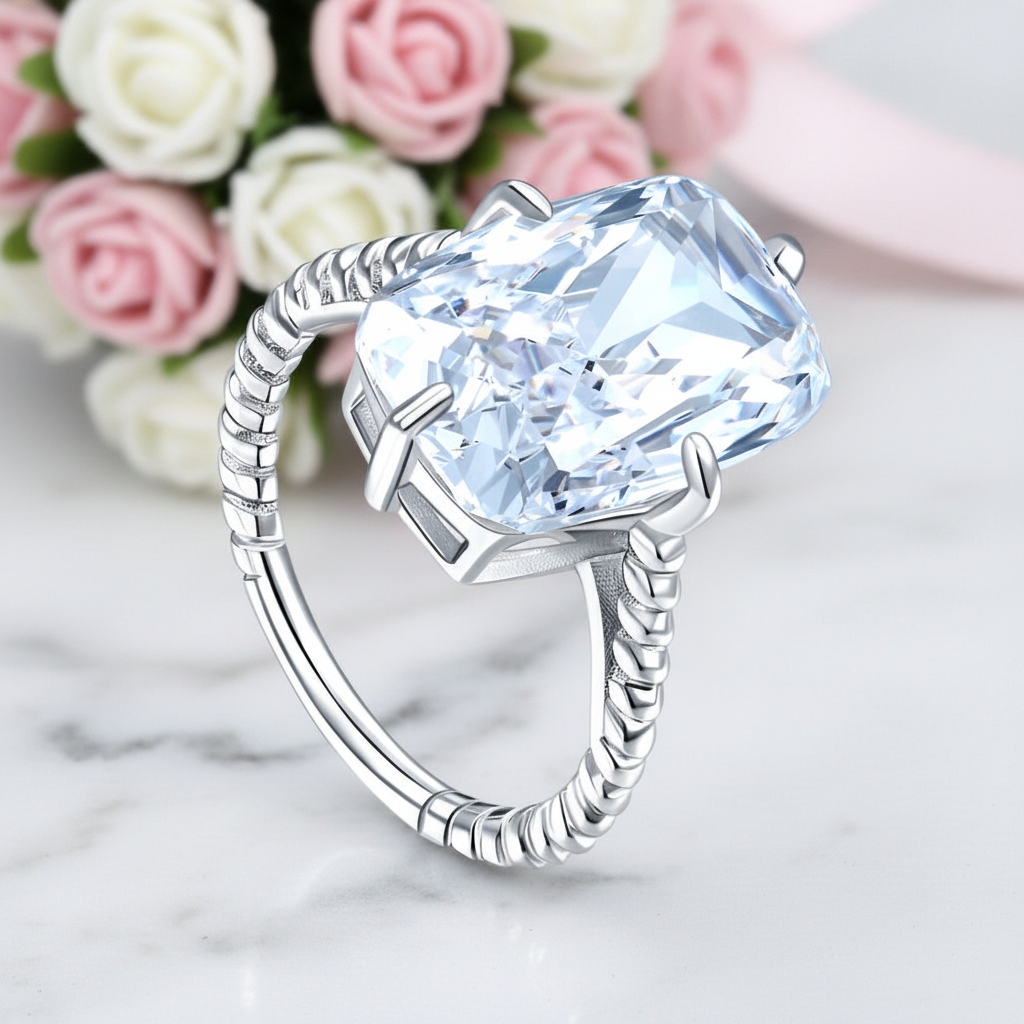8.5 Ct Elongated Cushion Cut Diamond Option Solitaire Engagement Ring-Black Diamonds New York