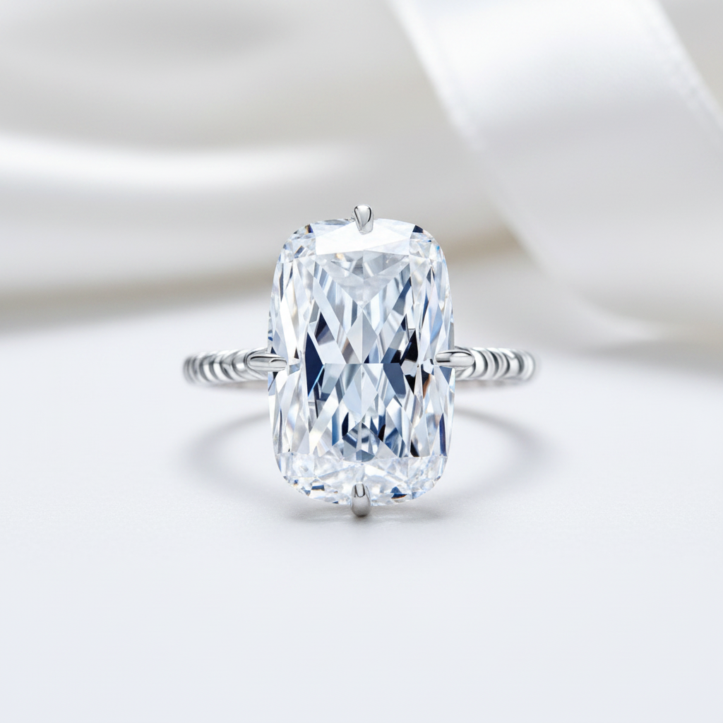 8.5 Ct Elongated Cushion Cut Diamond Option Solitaire Engagement Ring-Black Diamonds New York