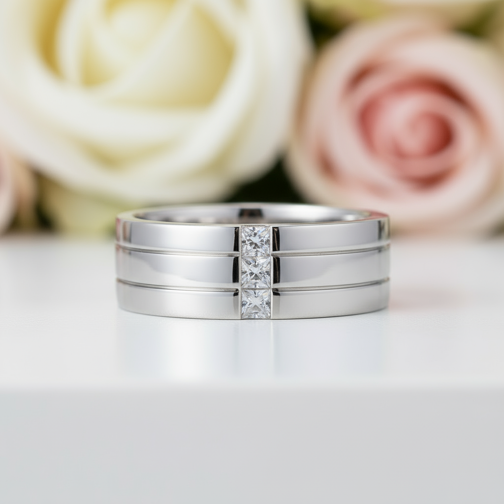 Men's Silver Ring with Three Princess-Cut Diamond-Black Diamonds New York