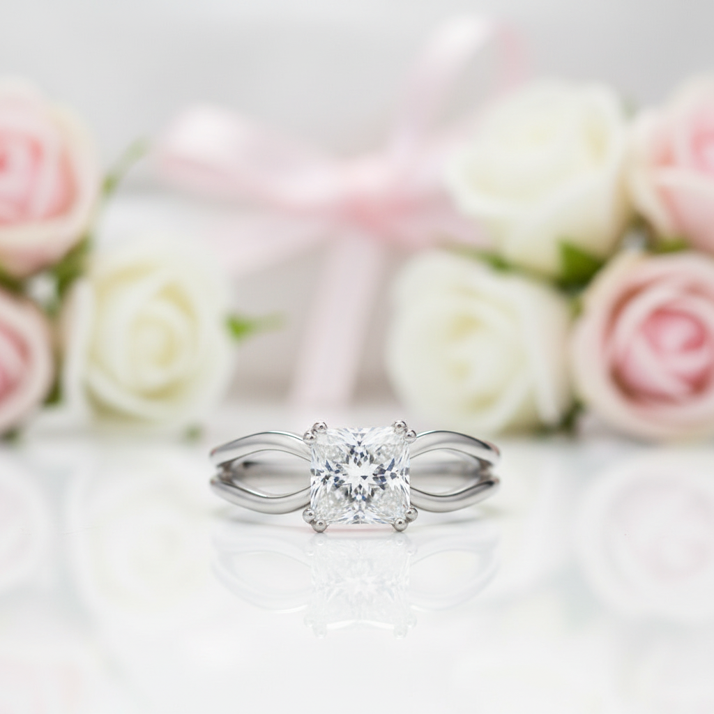 1.0 Ct Princess Cut Diamond Option Split Shank Engagement Ring-Black Diamonds New York