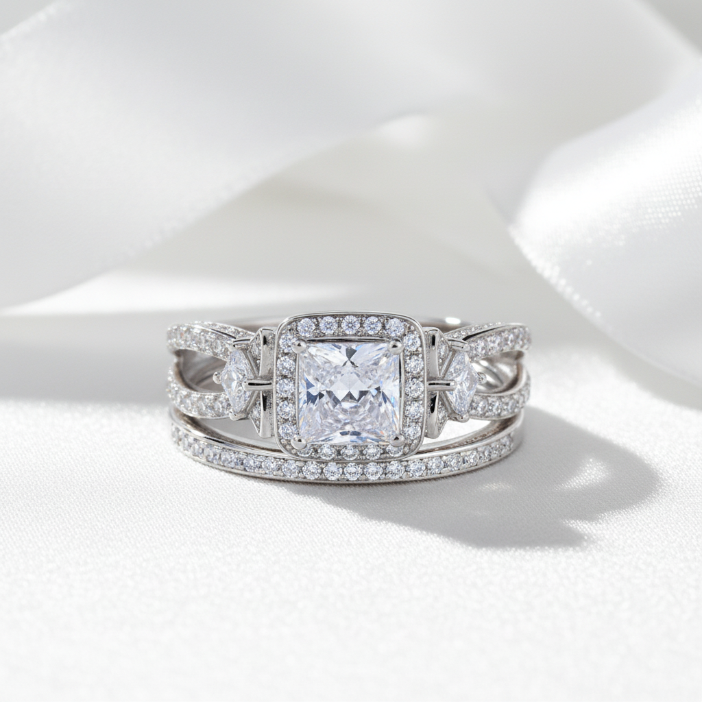 1.0 Ct Princess Cut Diamond Option Split Shank Engagement Ring Set-Black Diamonds New York