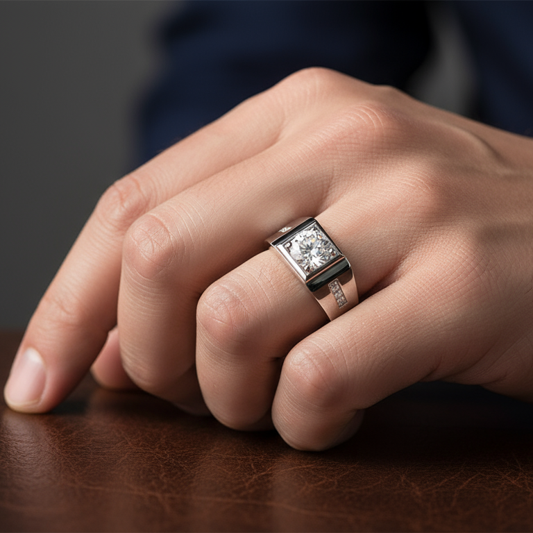 Round Diamond Luxury Noble Engagement Ring for Men-Black Diamonds New York