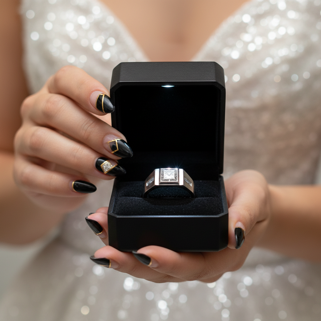 Round Diamond Luxury Noble Engagement Ring for Men-Black Diamonds New York