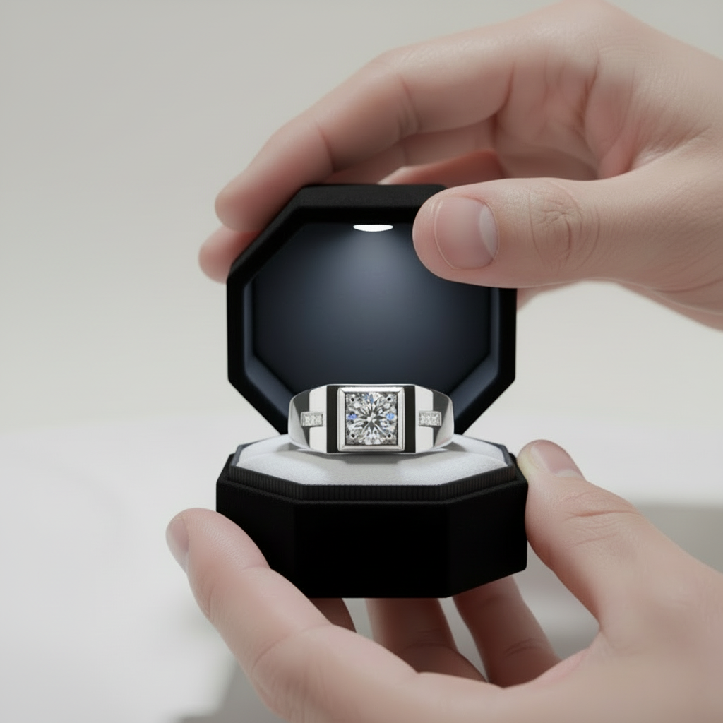 Round Diamond Luxury Noble Engagement Ring for Men-Black Diamonds New York