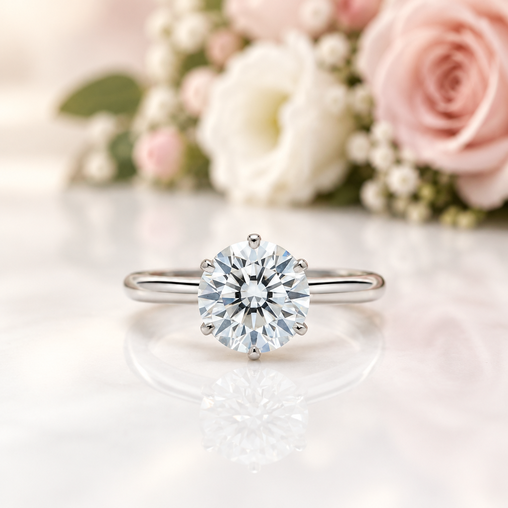 Classic Six Prong Solitaire Diamond Option Ring-Black Diamonds New York