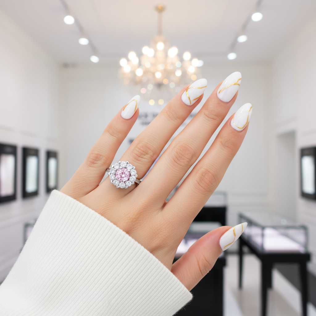 1.0 Ct Fancy Pink Diamond Snowflake Anniversary Ring-Black Diamonds New York