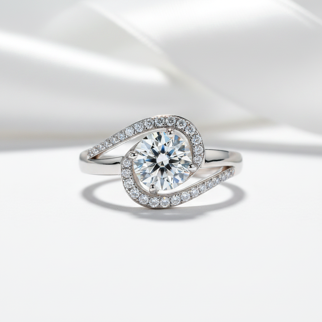 1.25 Ct Round Diamond Option Twist Curl Engagement Ring-Black Diamonds New York