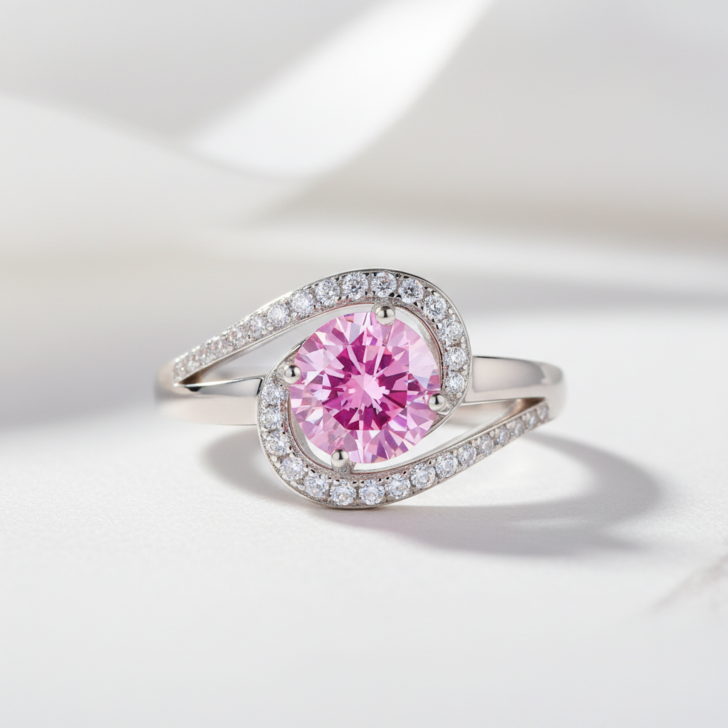 Fancy 1.25 Ct Pink Diamond Option Twist Curl Engagement Ring-Black Diamonds New York