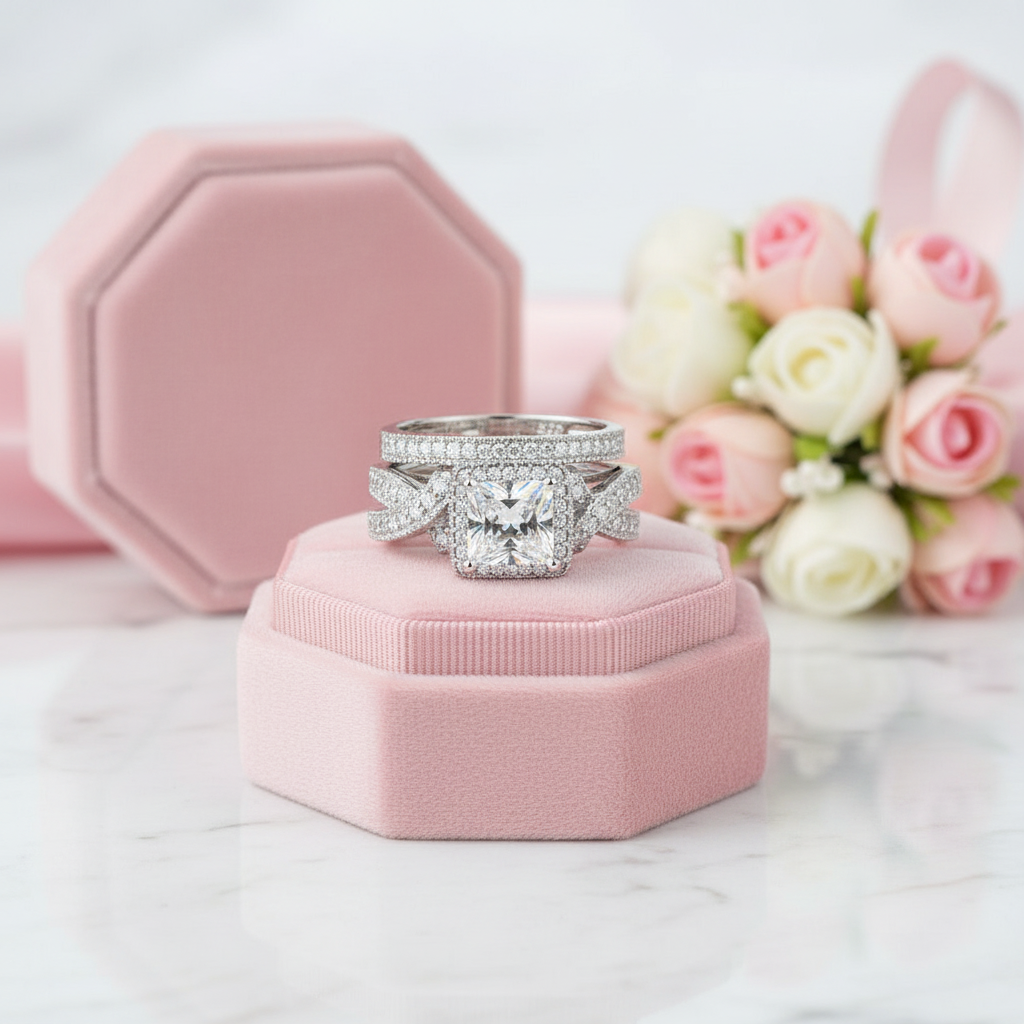 Vintage Option Princess Cut Diamond Option Engagement Ring Set-Black Diamonds New York