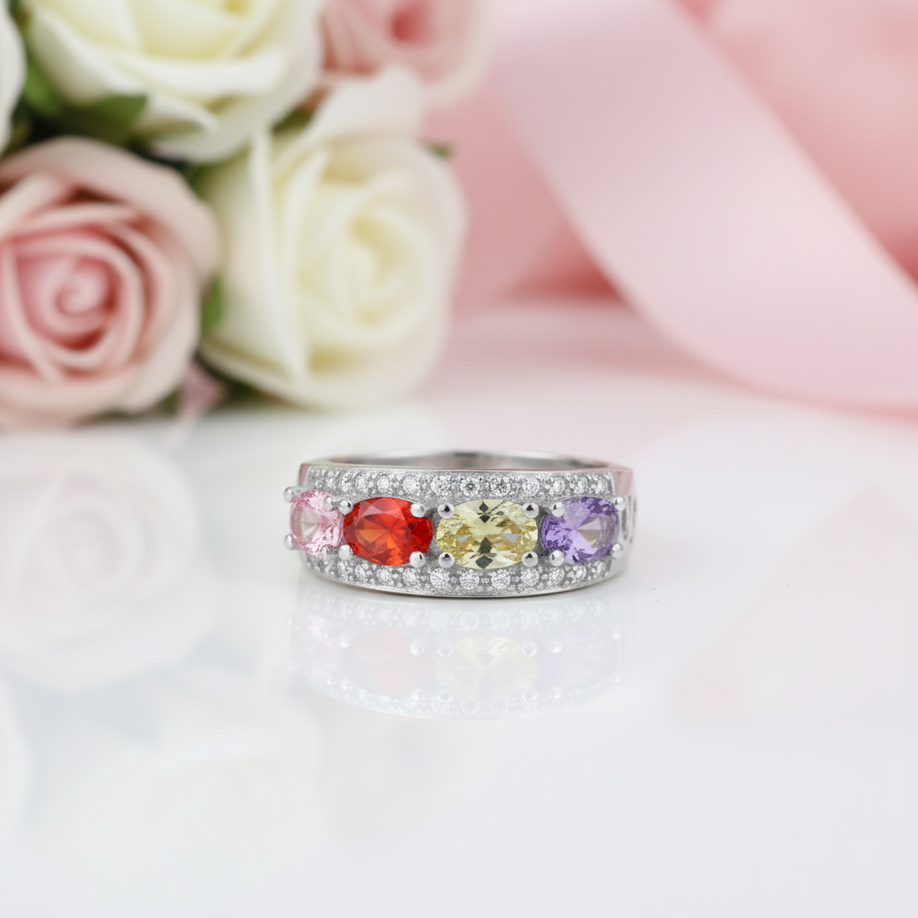 Multi-Gemstone Wedding Band-Black Diamonds New York