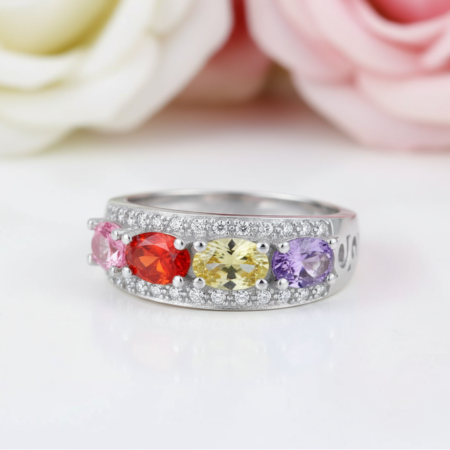 Multi-Gemstone Wedding Band-Black Diamonds New York