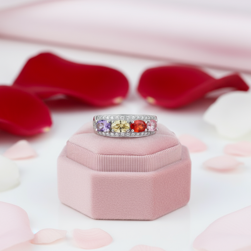 Multi-Gemstone Wedding Band-Black Diamonds New York