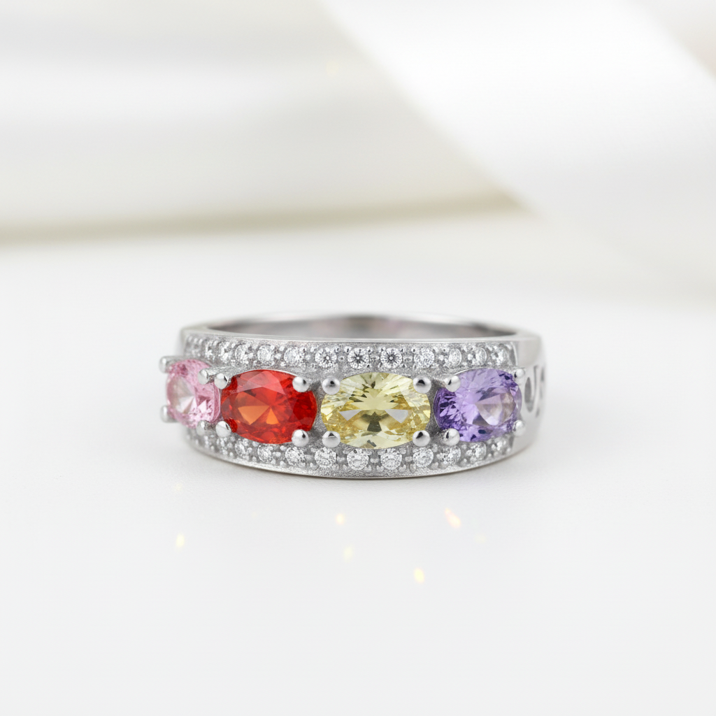 Multi-Gemstone Wedding Band-Black Diamonds New York