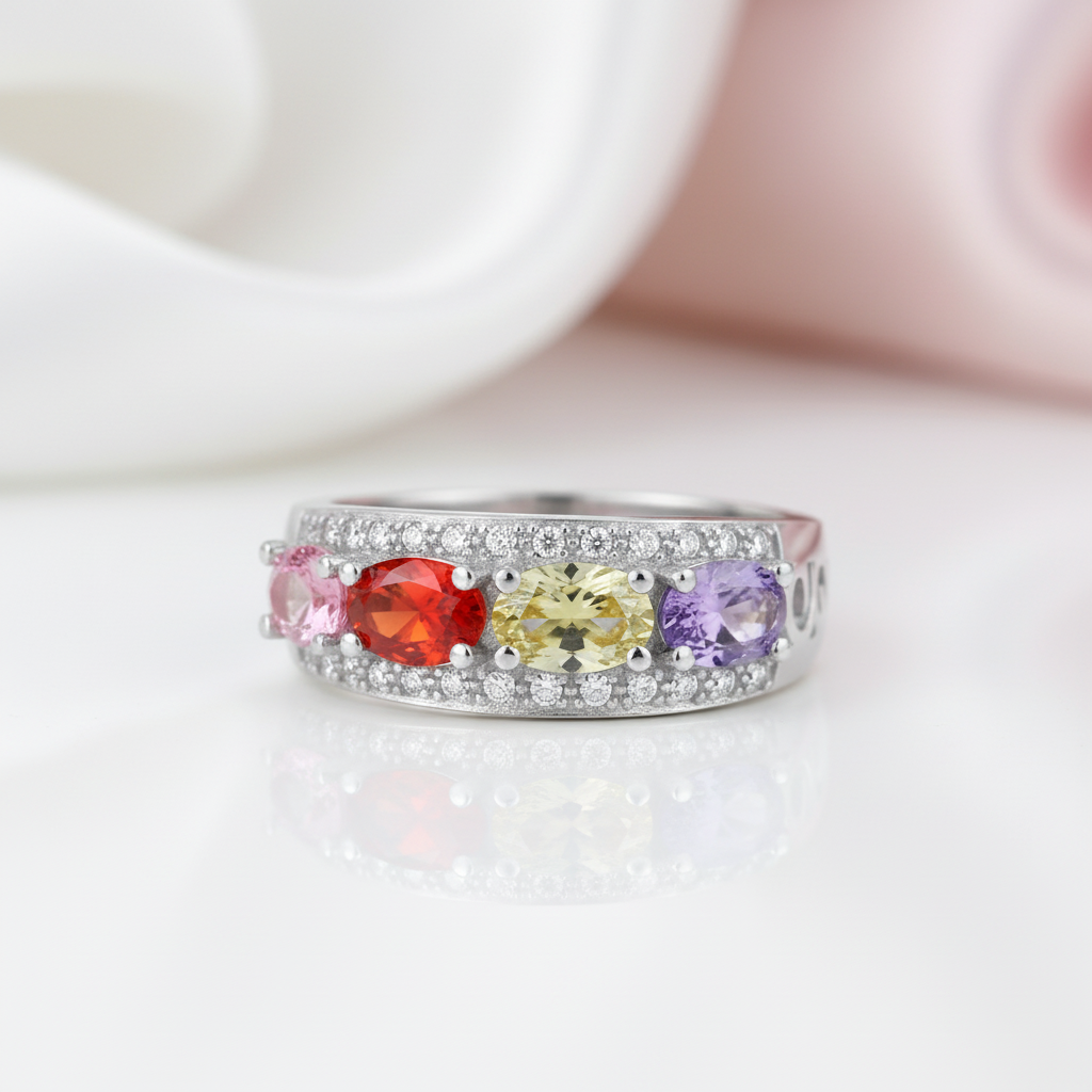 Multi-Gemstone Wedding Band-Black Diamonds New York