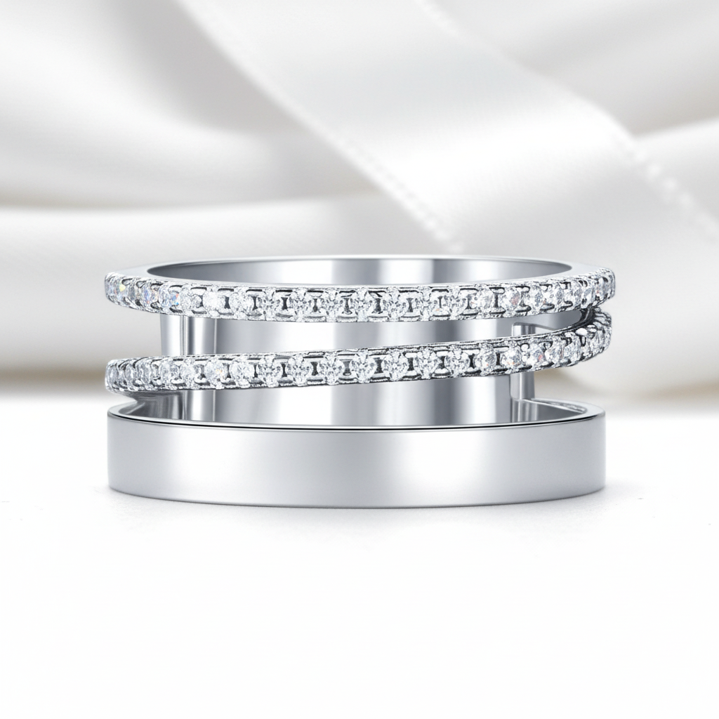 Round Diamond Option Double Band Wedding Ring-Black Diamonds New York
