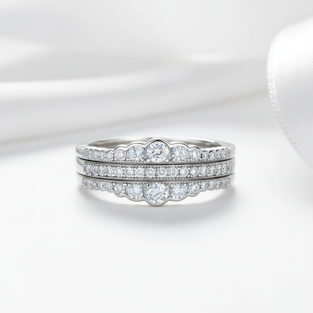 3-Pieces Round Diamond Option Wedding Band Ring Set-Black Diamonds New York