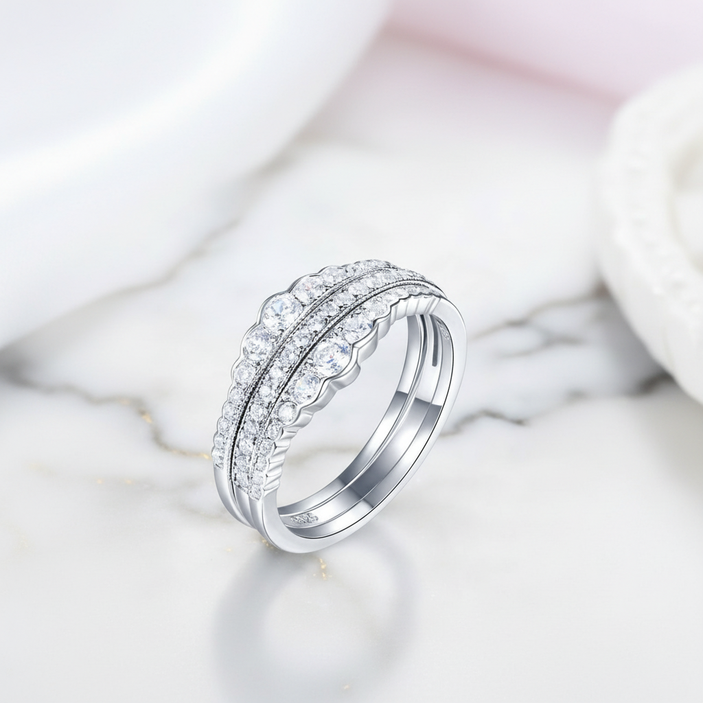3-Pieces Round Diamond Option Wedding Band Ring Set-Black Diamonds New York