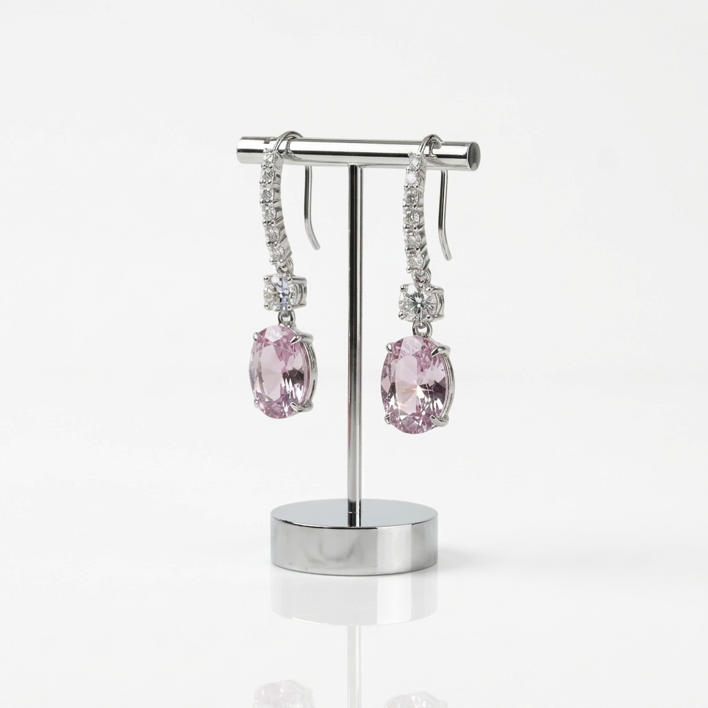 Created Pink Sapphire Oval Cut Women's Drop Earrings-Black Diamonds New York