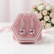 Created Pink Sapphire Oval Cut Women's Drop Earrings-Black Diamonds New York