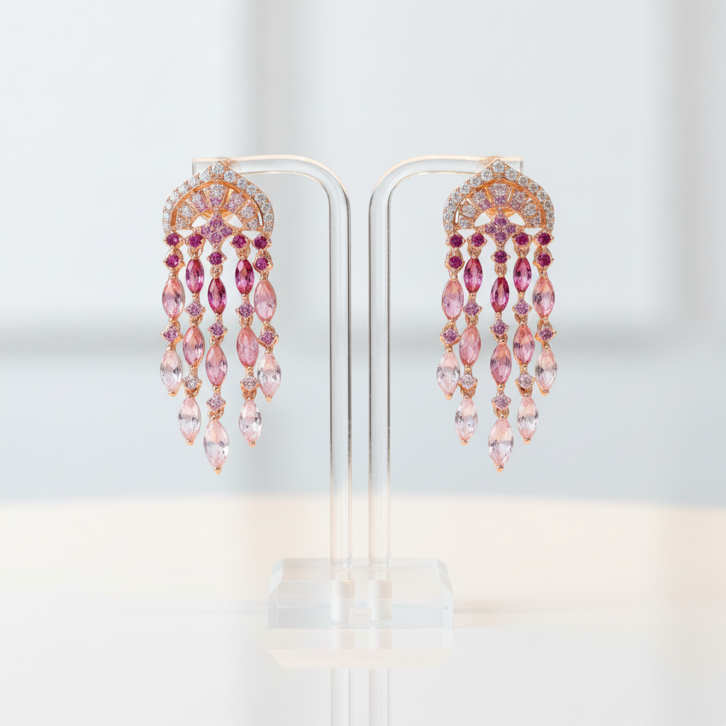 Created Pink Sapphire Ruby Ombre Raindrops Earrings-Black Diamonds New York