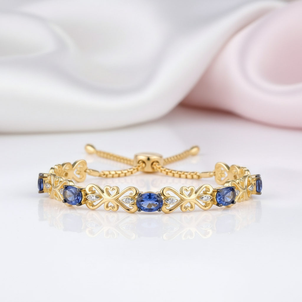 Blue Sapphire Adjustable Bolo Bracelet-Black Diamonds New York
