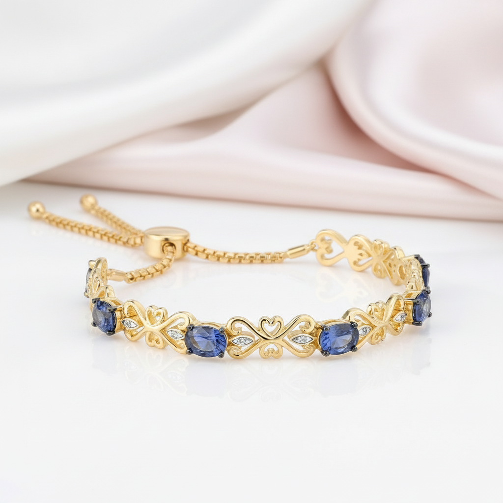 Blue Sapphire Diamond Adjustable Bolo Bracelet-Black Diamonds New York