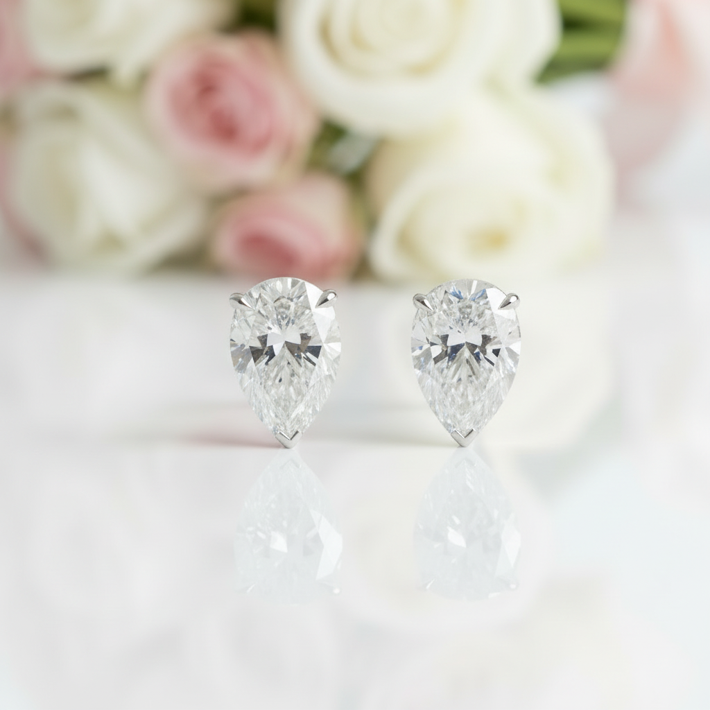 White Sapphire Pear Cut Women's Stud Earrings-Black Diamonds New York