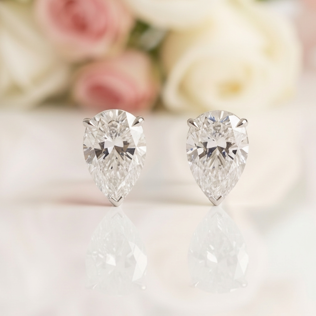 White Sapphire Pear Cut Women's Stud Earrings-Black Diamonds New York