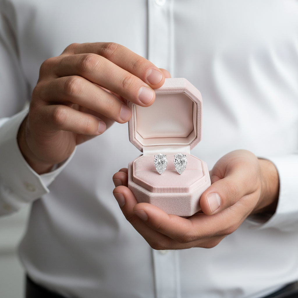 White Sapphire Pear Cut Women's Stud Earrings-Black Diamonds New York