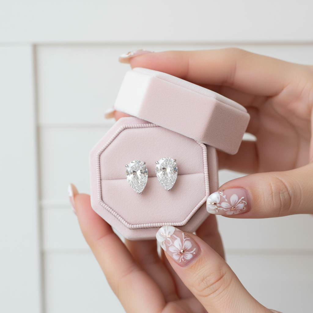 White Sapphire Pear Cut Women's Stud Earrings-Black Diamonds New York