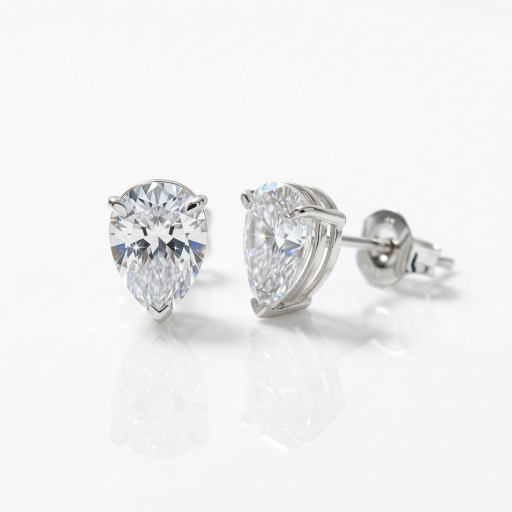 White Sapphire Pear Cut Women's Stud Earrings-Black Diamonds New York