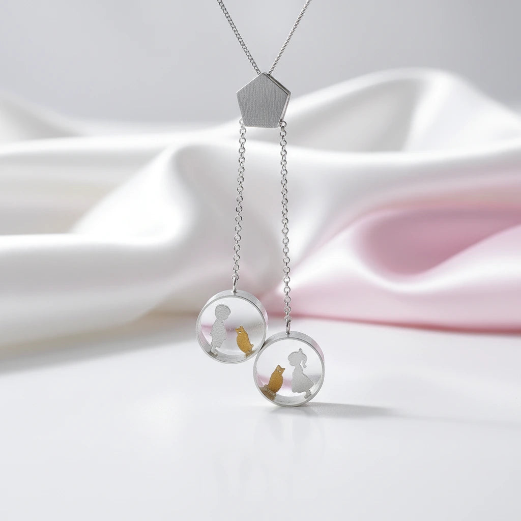 Creative Handmade Little Boy & Girl with Cat Pendant-Black Diamonds New York