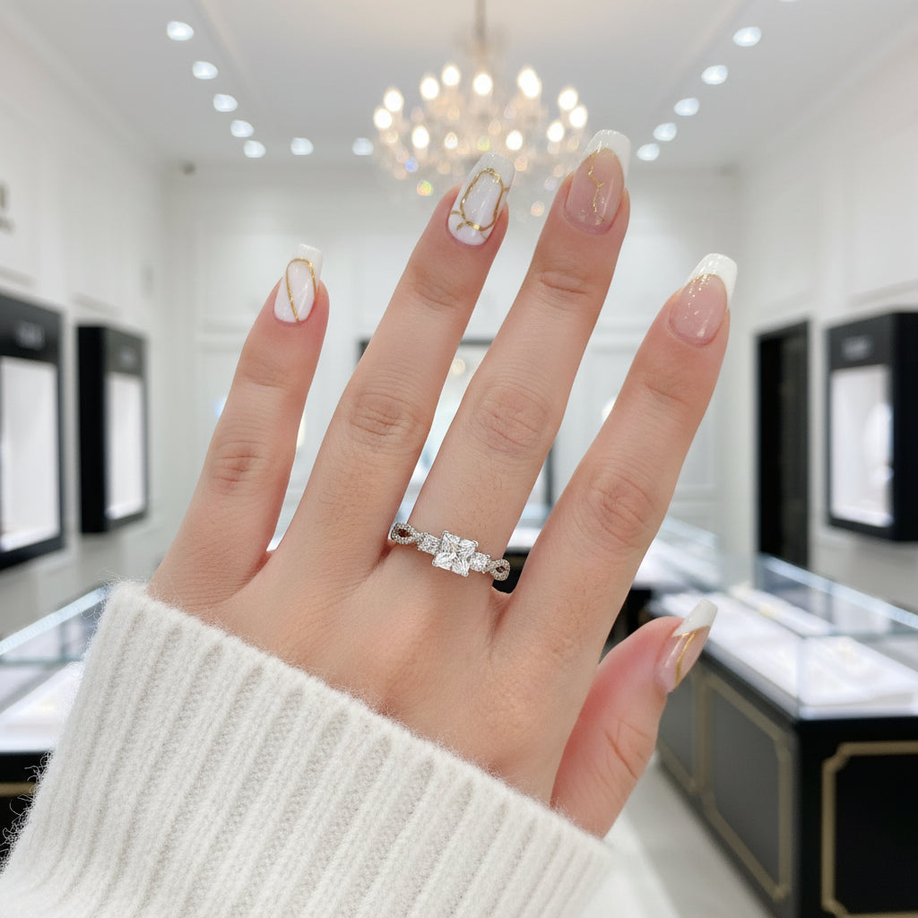 Criss Cross Princess Cut Diamond Engagement Ring-Black Diamonds New York