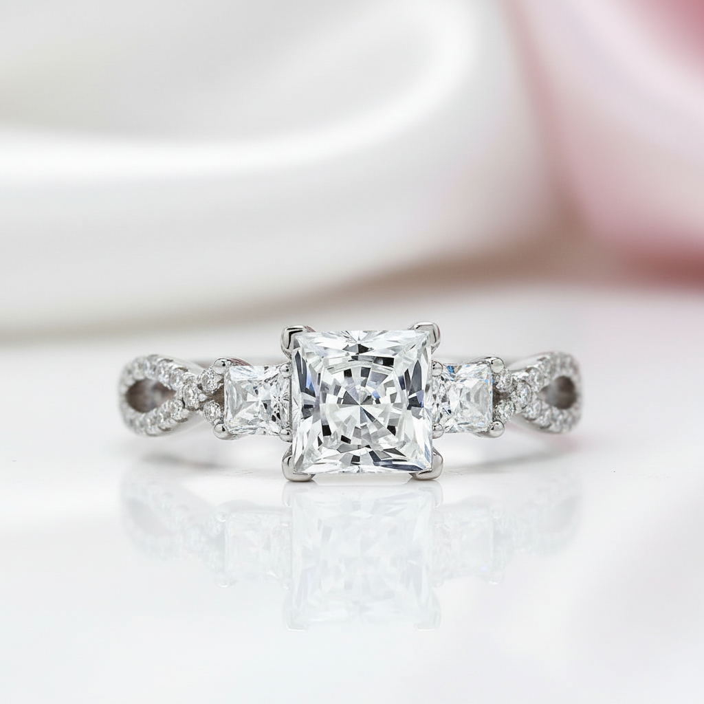 Criss Cross Princess Cut Diamond Engagement Ring-Black Diamonds New York