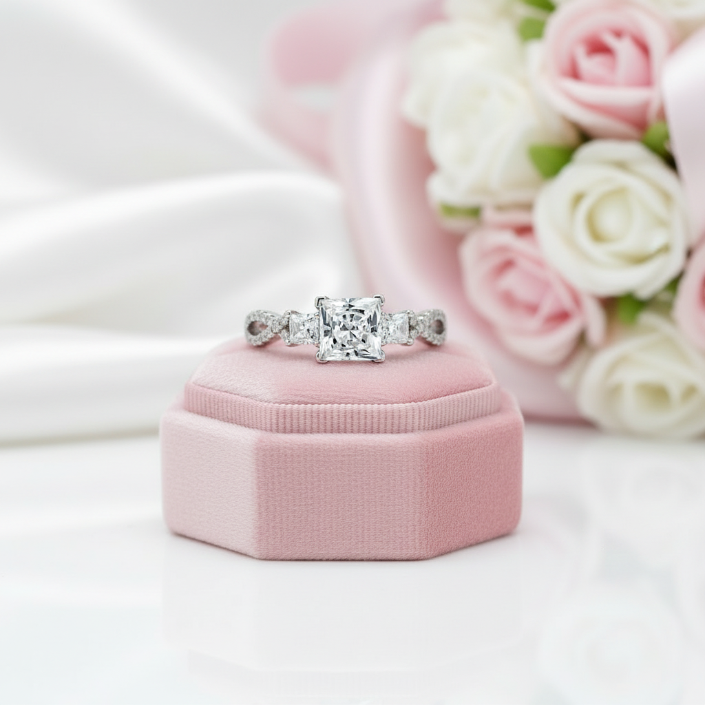 Criss Cross Princess Cut Diamond Engagement Ring-Black Diamonds New York