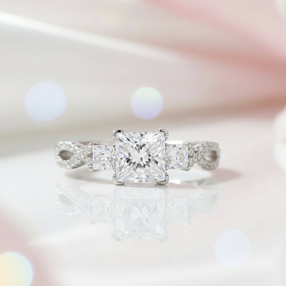 Criss Cross Princess Cut Diamond Engagement Ring-Black Diamonds New York