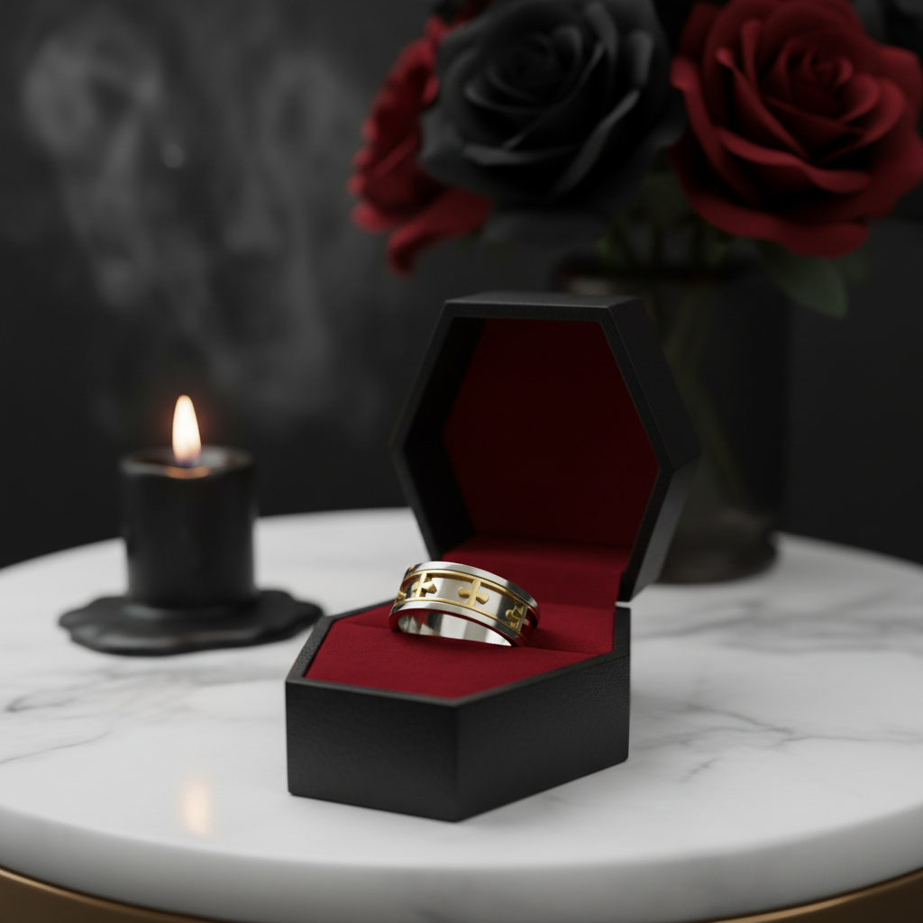 Cross Rotatable Men's Ring Band-Black Diamonds New York
