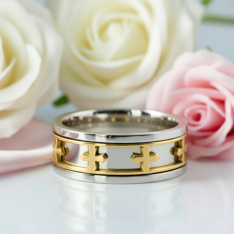 Cross Rotatable Men's Ring Band-Black Diamonds New York